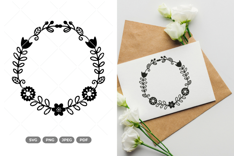 Scandinavian Floral Wreath SVG & Clipart
