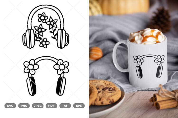 Floral Headphone SVG & Clipart example image 1
