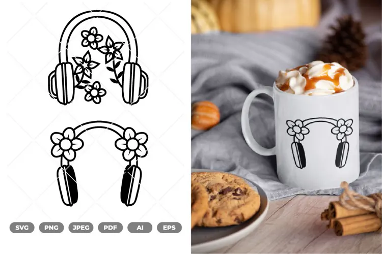 Floral Headphone SVG & Clipart