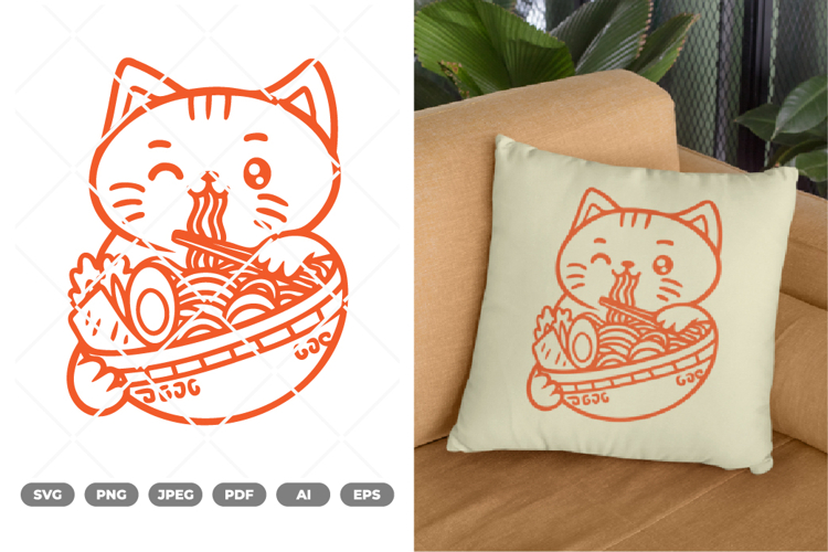 Cat Eating Ramen SVG   Clipart