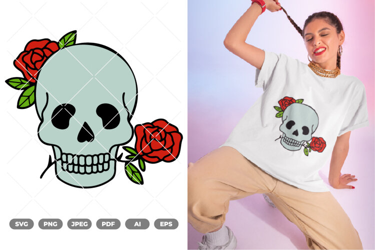 Skull and Rose Colored SVG & Clipart example image 1