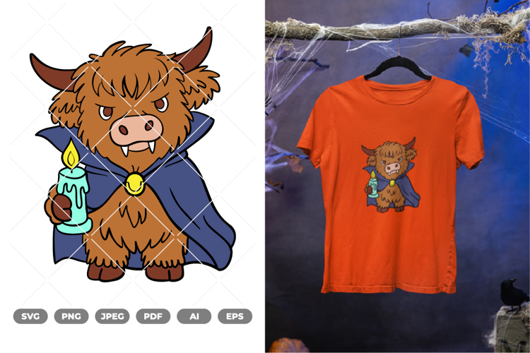 Highland Cow Halloween Colored SVG & Clipart