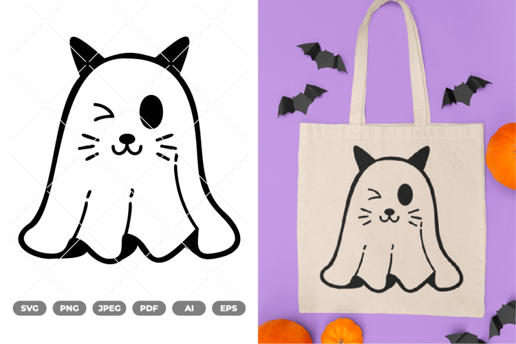 Kawaii Cat Ghost SVG   Clipart
