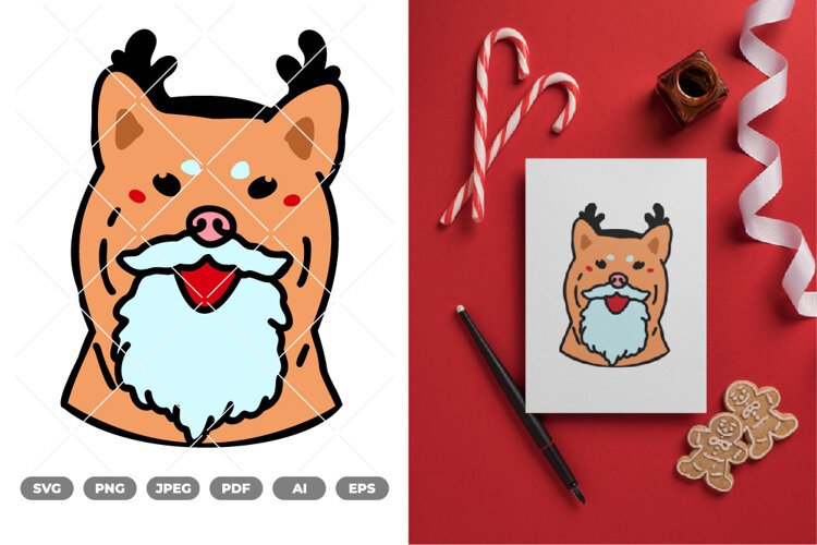 Kawaii Christmas Dog Colored SVG & Clipart example image 1
