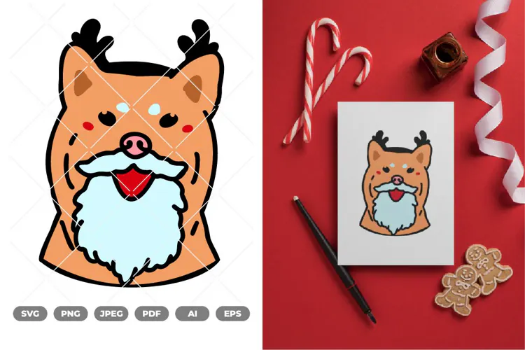 Kawaii Christmas Dog Colored SVG & Clipart