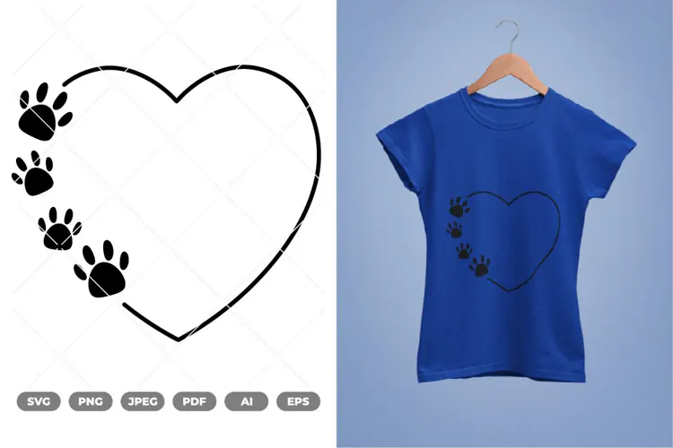 Paw Heart Frame SVG & Clipart