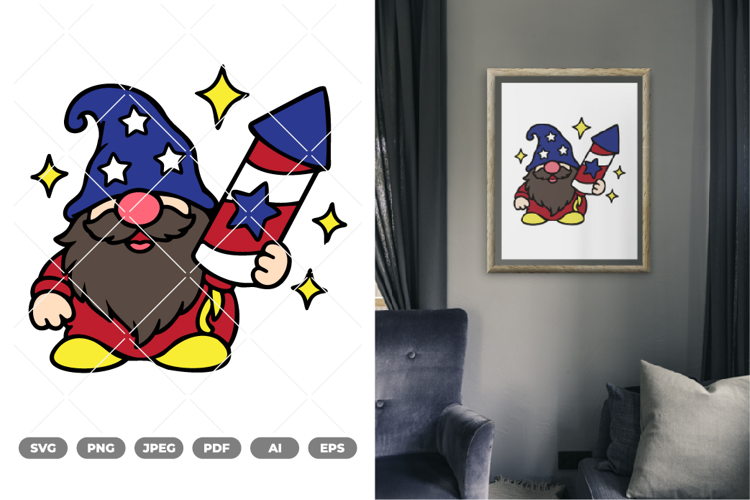 Fourth Of July Gnome Colored SVG & Clipart