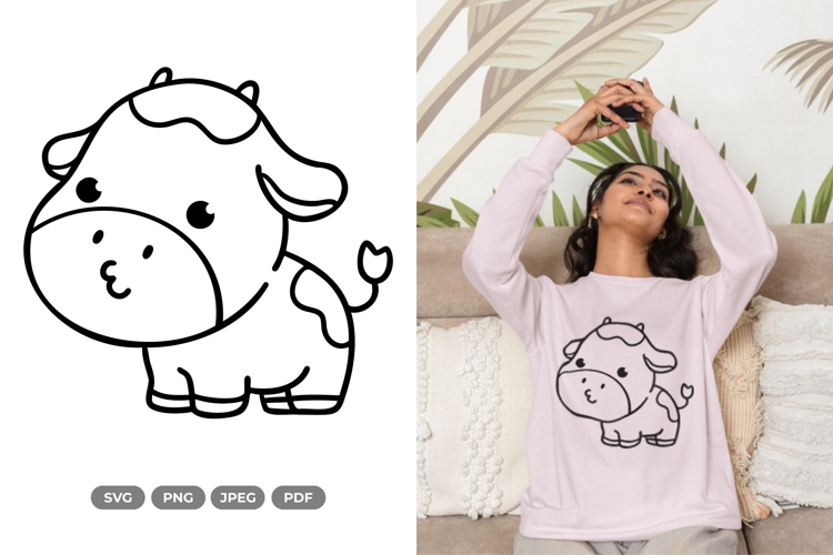 Kawaii Cow SVG & Clipart - Doodle Animal