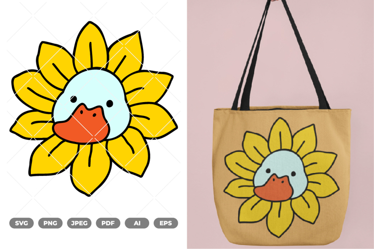 Duck with Sunflower Head Colored SVG   Clipart
