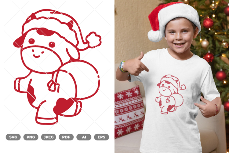 Kawaii Christmas Cow SVG   Clipart