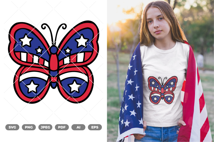 Fourth Of July Butterfly Colored SVG & Clipart