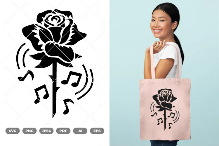 Rose and Music Notes SVG & Clipart