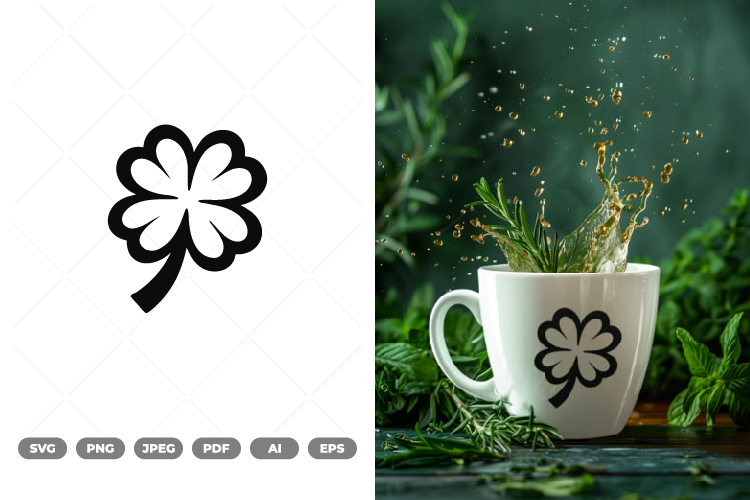 St Patrick Four Leaf Clover SVG & Clipart