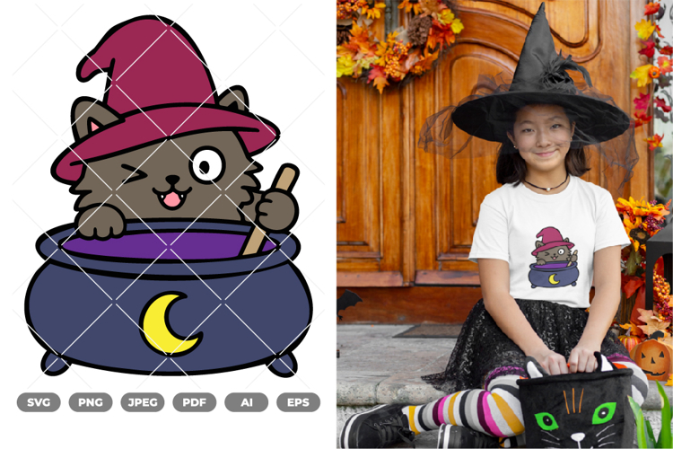 Witch Cat Colored SVG & Clipart