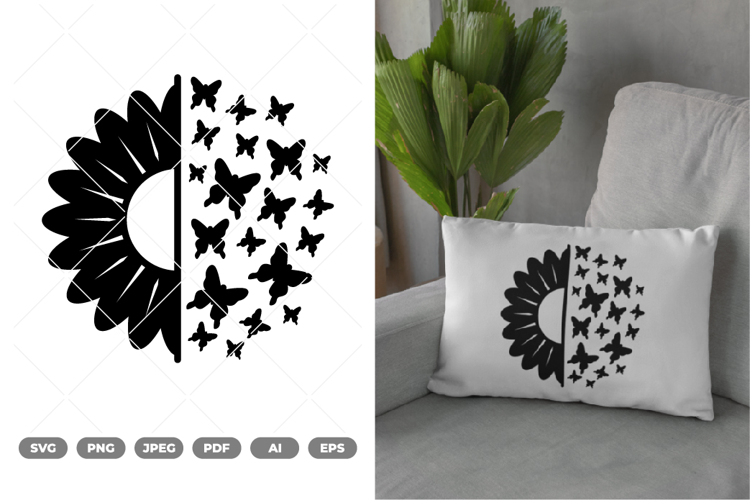 Sunflower and Butterflies SVG & Clipart