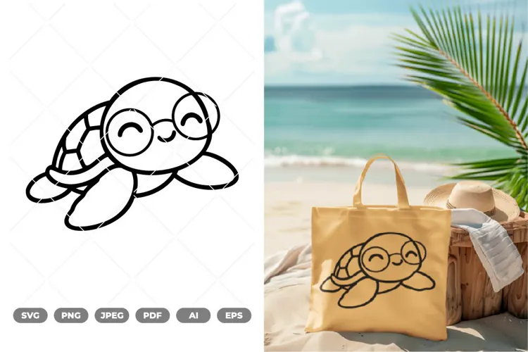 Kawaii Sea Turtle SVG & Clipart