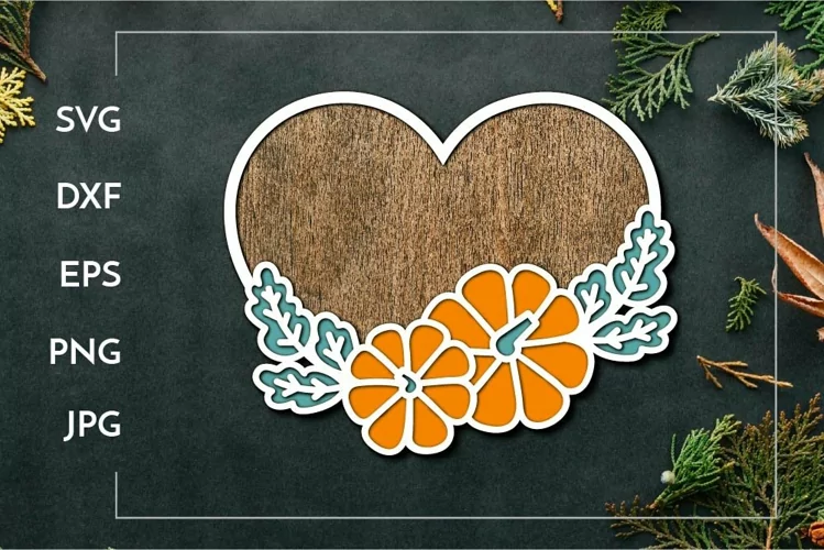 Pumpkin heart frame | Layered decoration | Fall Laser cut