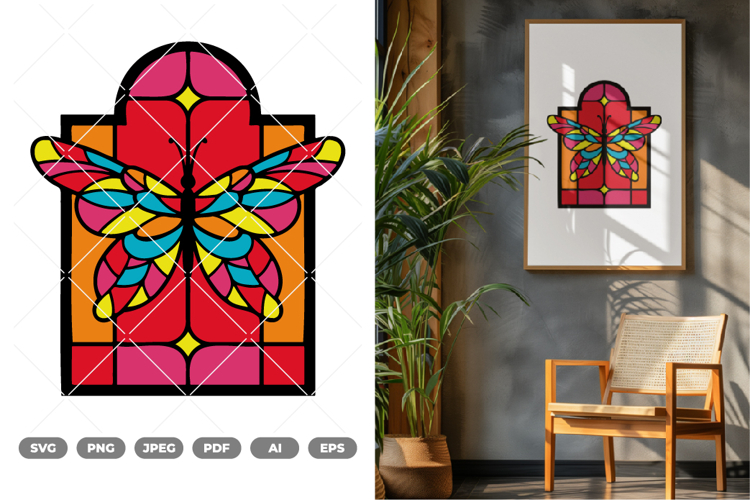 Butterfly Stained Glass Colored SVG & Clipart