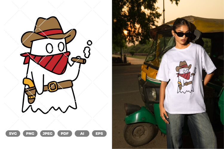 Ghost Cowboy Colored SVG & Clipart example image 1