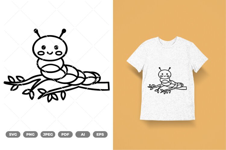 Kawaii Worm on Branch SVG & Clipart example image 1
