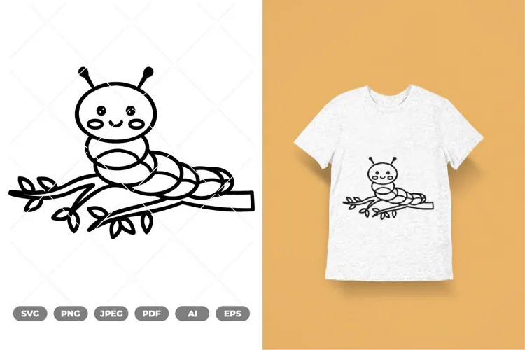 Kawaii Worm on Branch SVG & Clipart