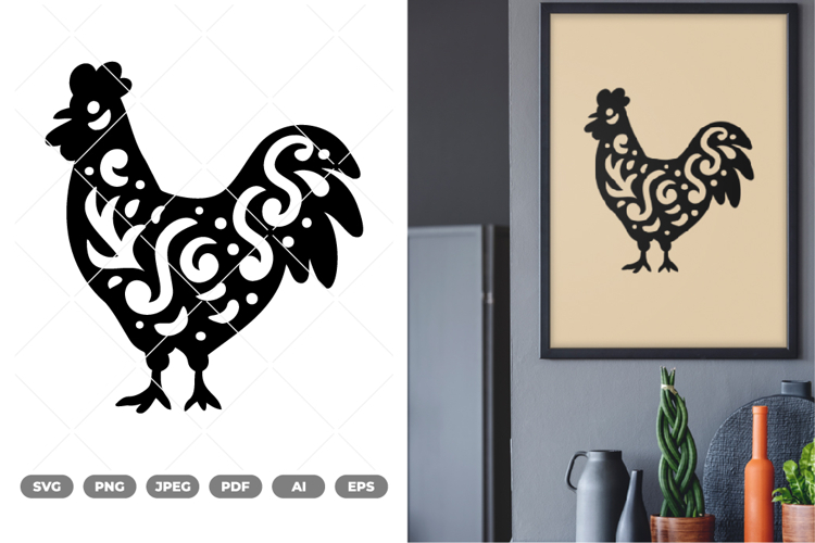 Floral Chicken SVG & Clipart