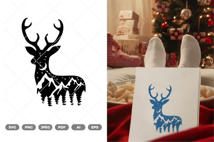 Winter Reindeer Scene SVG & Clipart