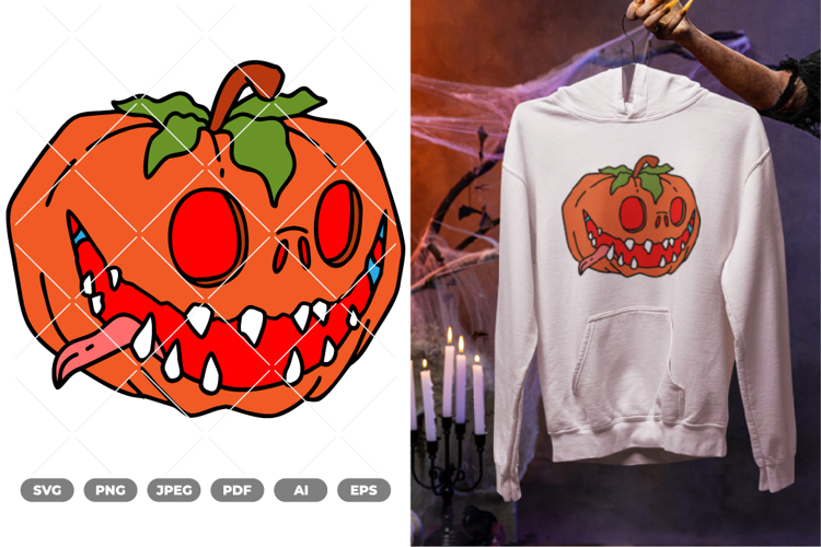 Monster Pumpkin Colored SVG & Clipart