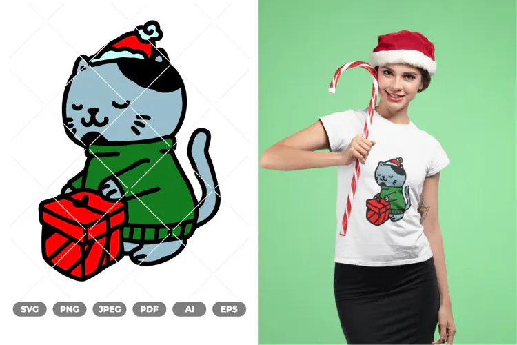 Christmas Cat Colored SVG & Clipart