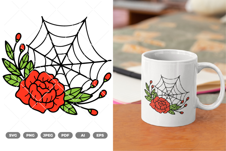Floral Spider Web Colored SVG & Clipart