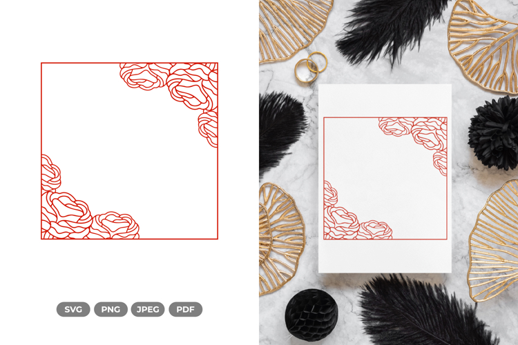 Floral Wedding Frame SVG & Clipart - Cut Files
