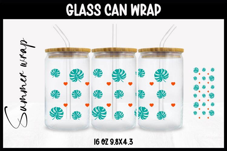 Monstera Glass Wrap Svg,16oz Libbey Wrap, Summer SVG Wrap