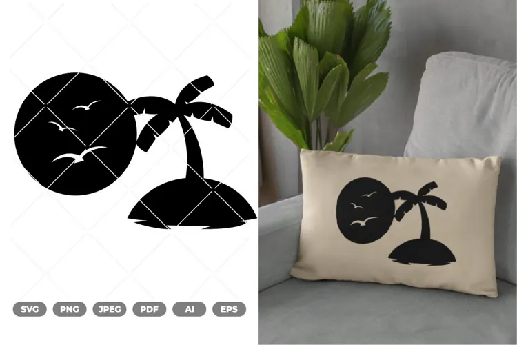Palm Tree with Sunset SVG & Clipart