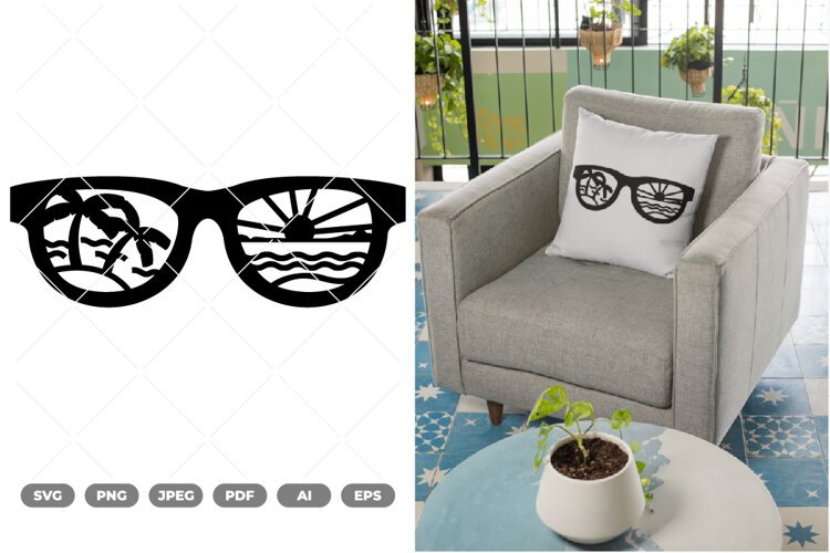 Sunglasses Beach Scene SVG & Clipart example image 1