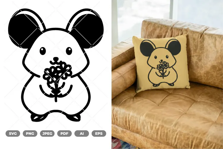 Cute Mouse Holding Flower SVG & Clipart