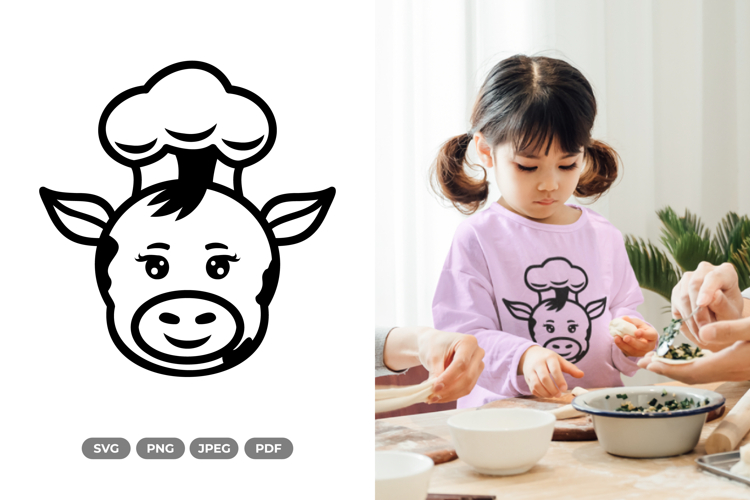 Kawaii Cow Chef SVG & Clipart - Doodle Animal