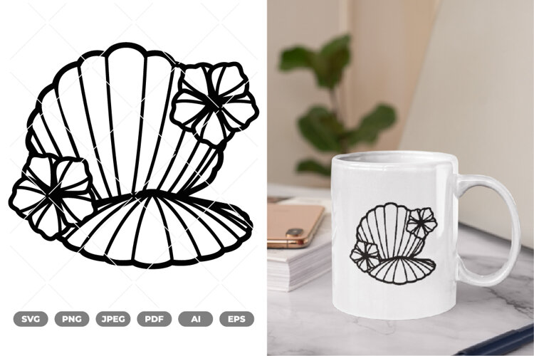 Floral Seashell SVG & Clipart example image 1