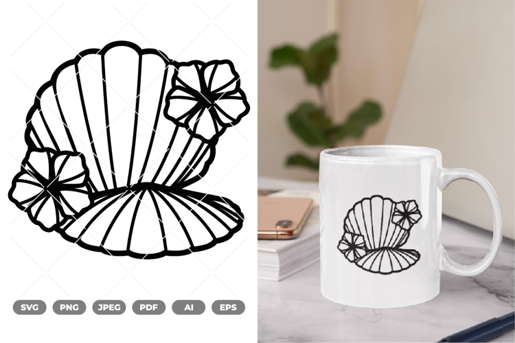 Floral Seashell SVG & Clipart