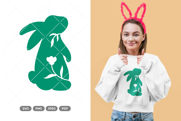 Floral Easter Bunny Silhouette SVG & Clipart