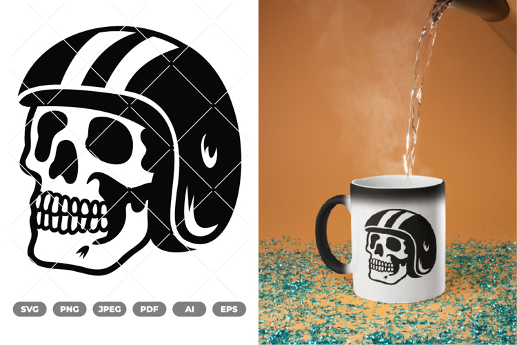Skull Head Wearing Helmet SVG   Clipart