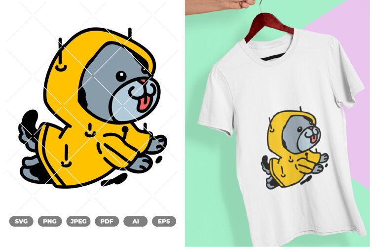 Kawaii Dog Wearing Raincoat SVG & Clipart example image 1