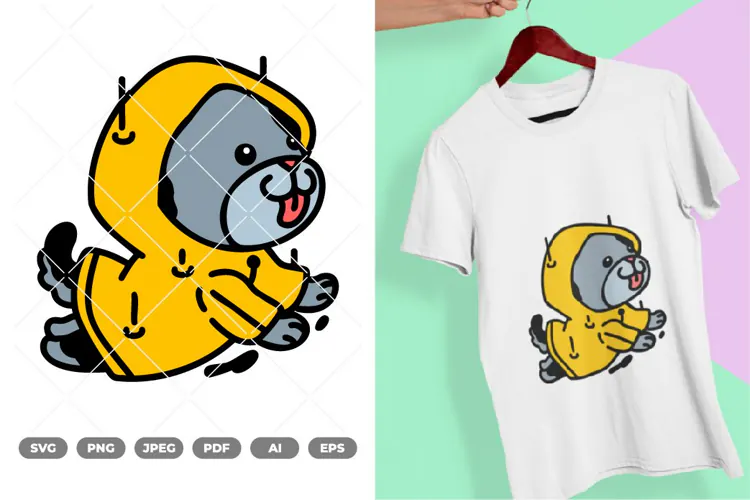 Kawaii Dog Wearing Raincoat SVG & Clipart