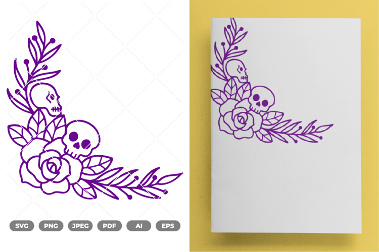 Skull Floral Corner SVG & Clipart