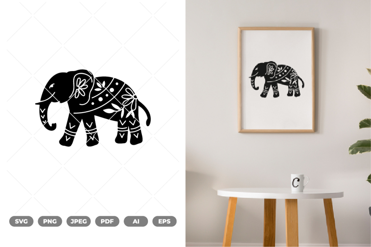 Folk Art Elephant SVG   Clipart