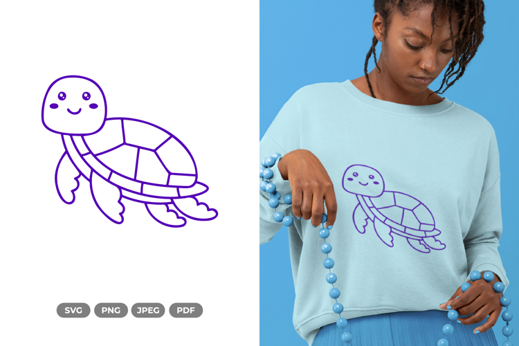 Kawaii Sea Turtle SVG & Clipart - Sea Animal Cut File