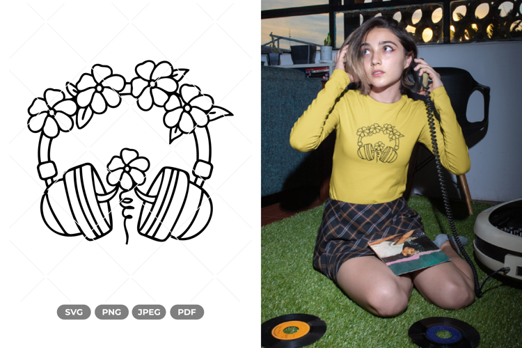 Floral Headphone SVG & Clipart