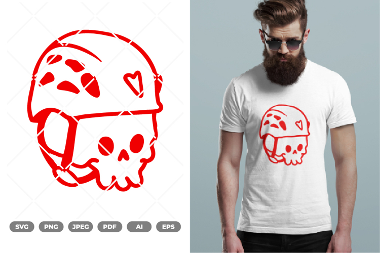Skull Head Wearing Helmet SVG & Clipart
