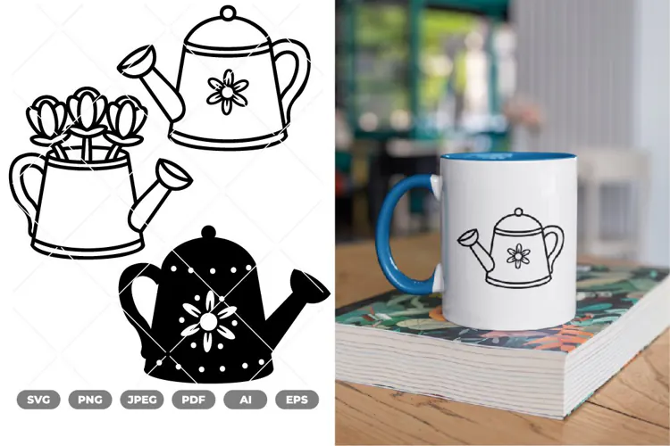 Watering Can Potted Plants SVG & Clipart