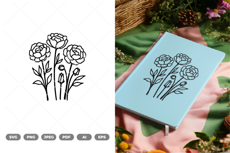 Wild Flowers Doodle SVG   Clipart