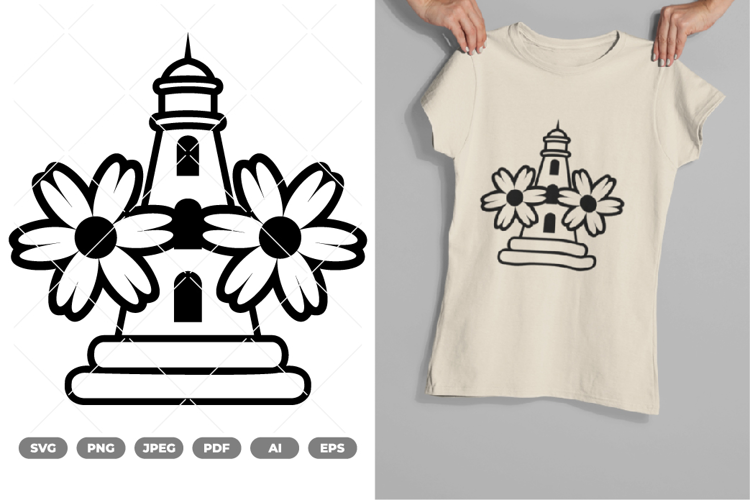 Floral Lighthouse SVG & Clipart